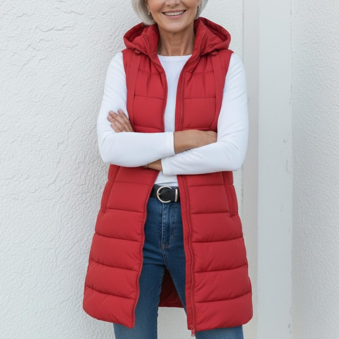 NINA - Casual Mouwloos Hooded Lange Puffer Vest