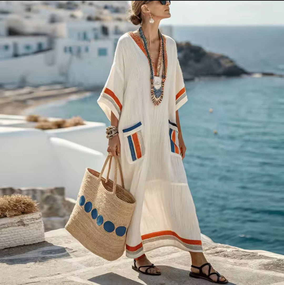 Elegante Iris - Lange Strandjurk voor een Stijlvolle Zomerlook