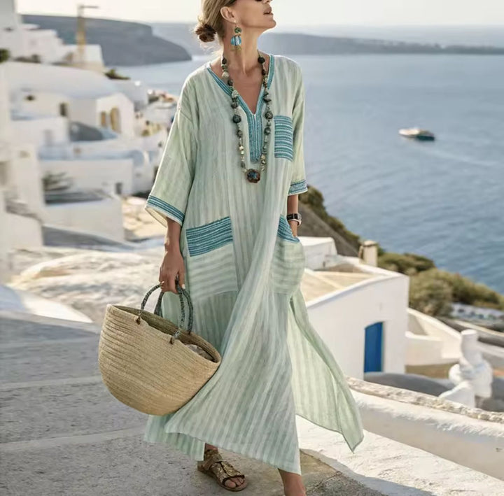 Elegante Iris - Lange Strandjurk voor een Stijlvolle Zomerlook