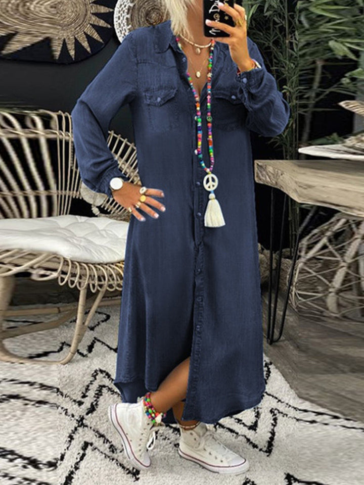 Erica - Casual Elegante Lange Denim Shirt Jurk