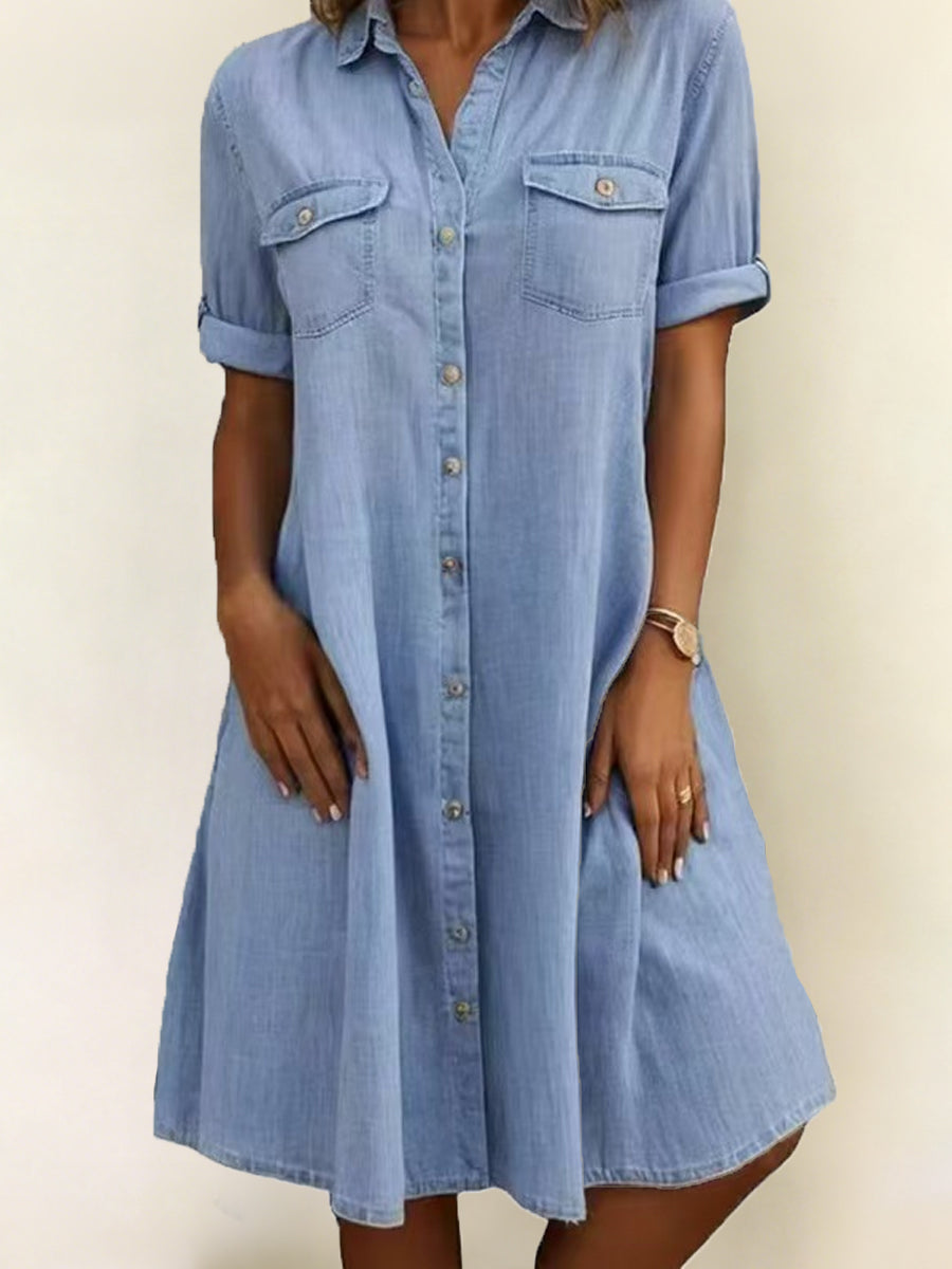 Rebecca - Casual Denim Stijl Midi Jurk