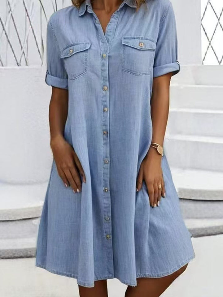 Rebecca - Casual Denim Stijl Midi Jurk