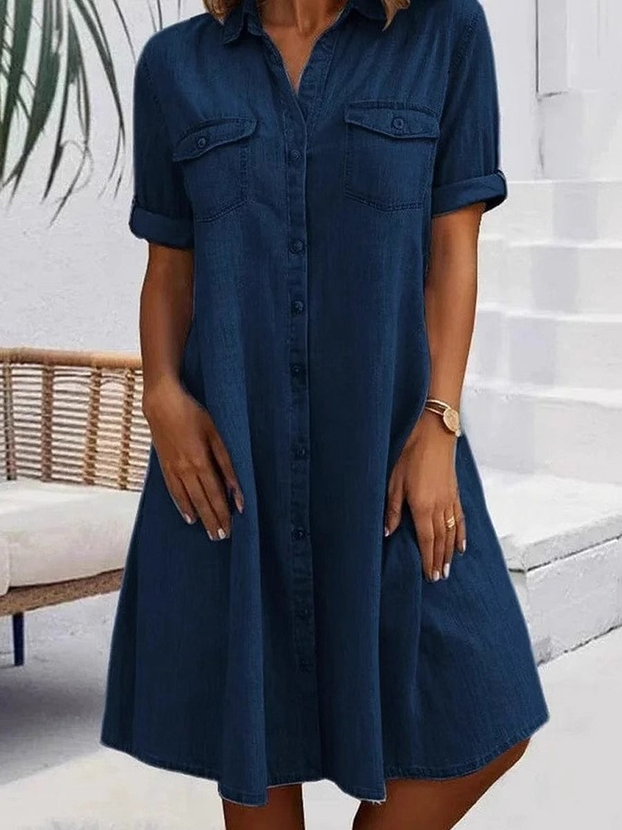 Rebecca - Casual Denim Stijl Midi Jurk