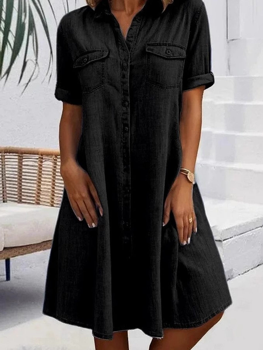 Rebecca - Casual Denim Stijl Midi Jurk