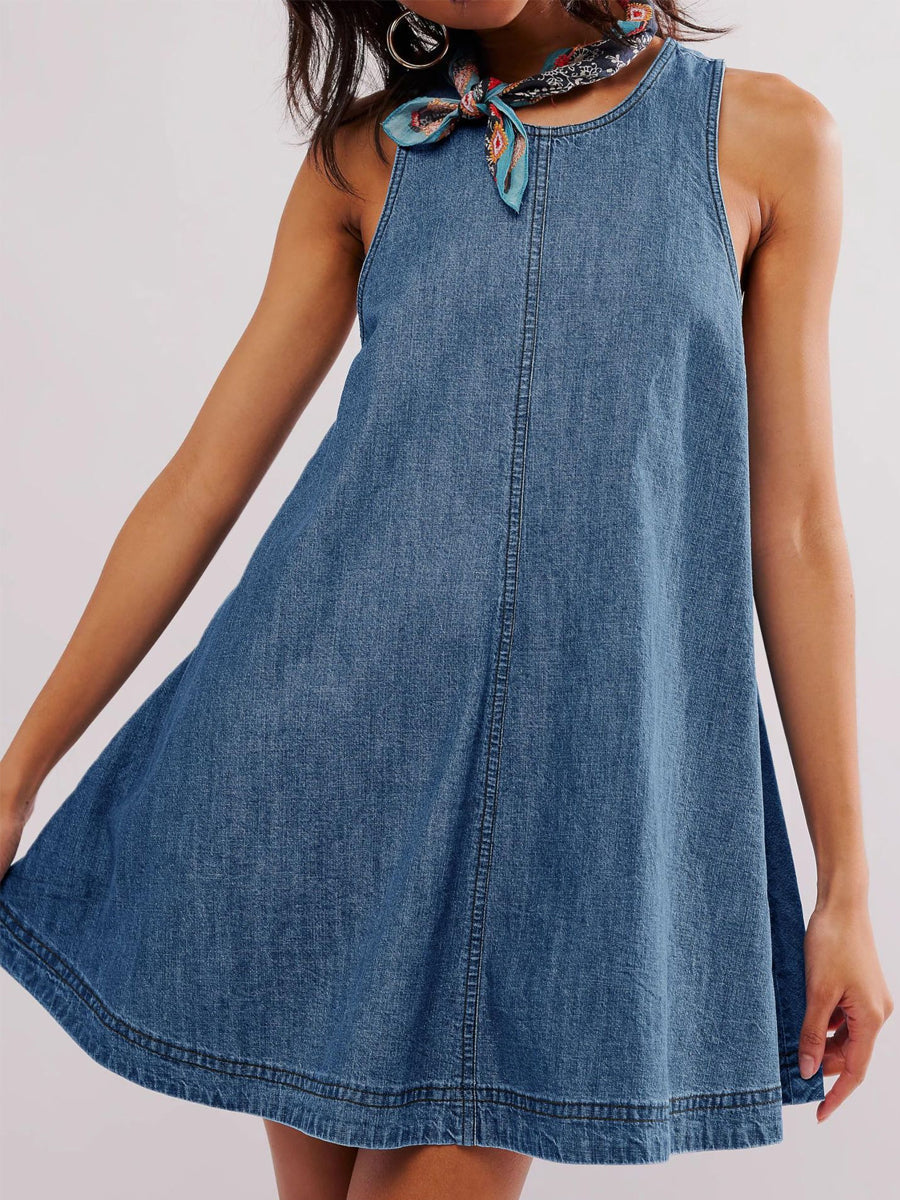 Melissa - Mouwloze Rugloze Denim Mini Jurk
