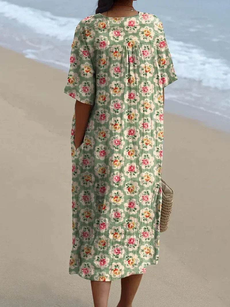 Sophie - Retro Bloemenjurk in Aqua Groen